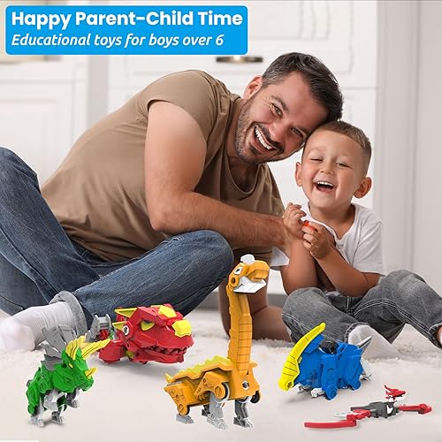 Miniatura 7 de Wenbeier Juguetes de dinosaurio que se transforman en figuras de acción de deformación robot 6 en 1, juguetes desmontables para niños y niñas a