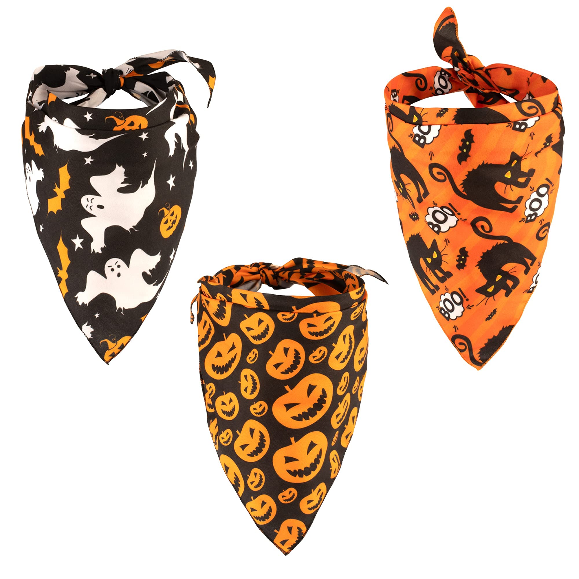 Native Pup Pañuelo de Halloween para Perro, Paquete de 3 Bufandas, murciélagos, Caramelo, maíz y Calabaza, pañuelo de Bandana (Paquete de 2, pequeño)