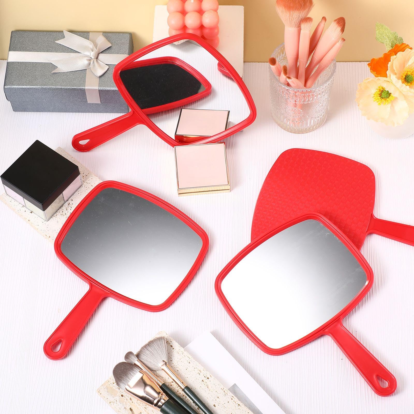 Geetery 12 specchi a mano con manico, specchio cosmetico con manico, montaggio a parete, per bagno, casa, barbiere, salone, viaggi, scuola di bellezza, regalo per donne e studenti, 16 x 24 cm (rosso)