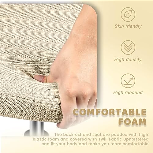 Miniatura 5 de LEMBERI Silla de escritorio acolchada de tela, sin ruedas, silla giratoria ancha sin brazos, silla de escritorio para oficina en casa, mecedora de