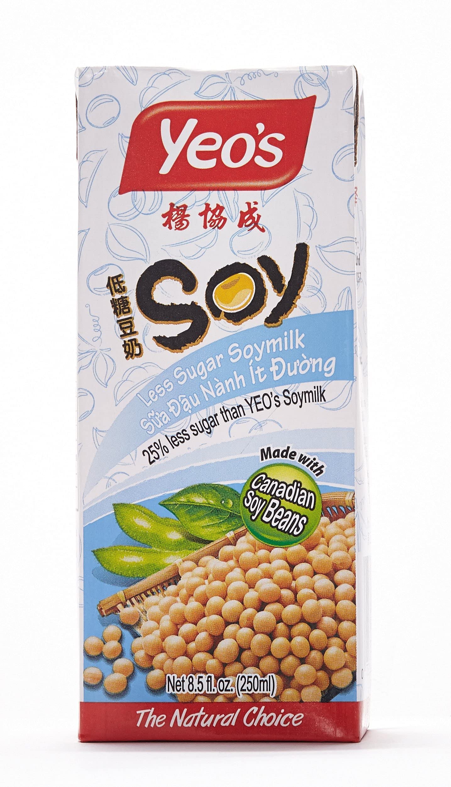 Yeo's Less Sugar, 8.5 Oz Low Calorie Plain Individual Soy Milk Boxes