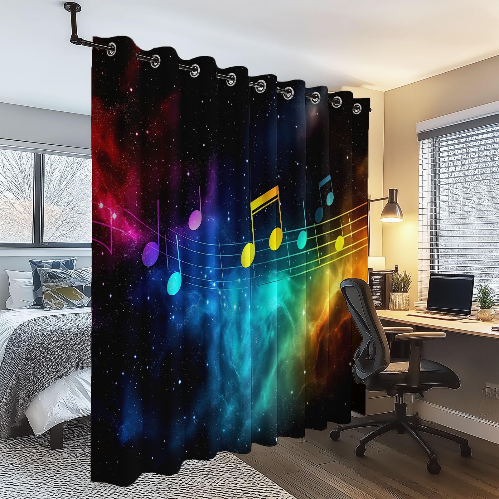 Isolant Anti-Froid et Chaleur, Rideaux Thermiques 91.5L X 160H cm (2 Panneaux), Notes Fantastiques Nébuleuse pour Chambre d'enfant, Coloré