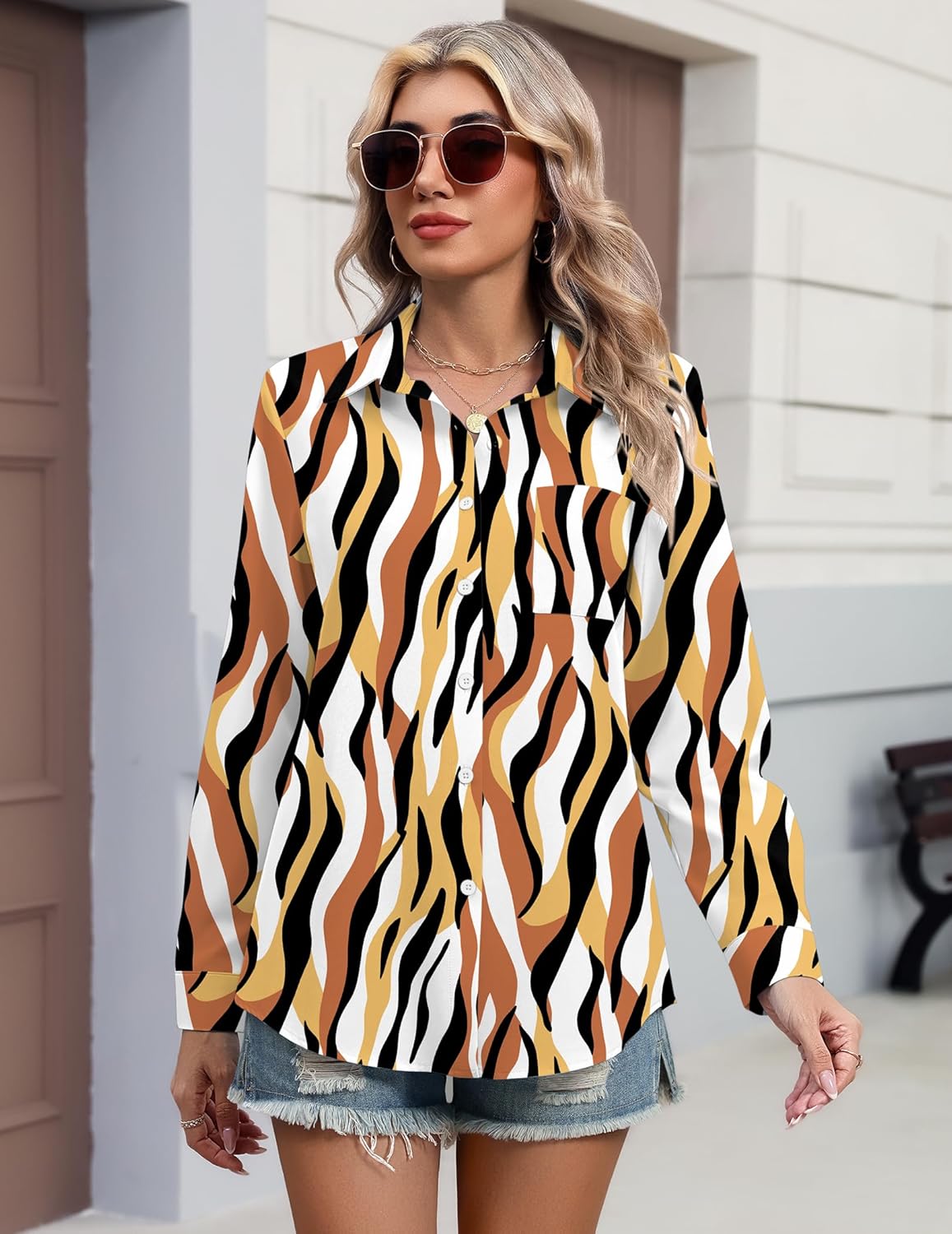 HOTOUCH Button Down Shirts for Women Long Sleeve Blouse Dressy Casual Business Work Tops with Pocket - Image 5