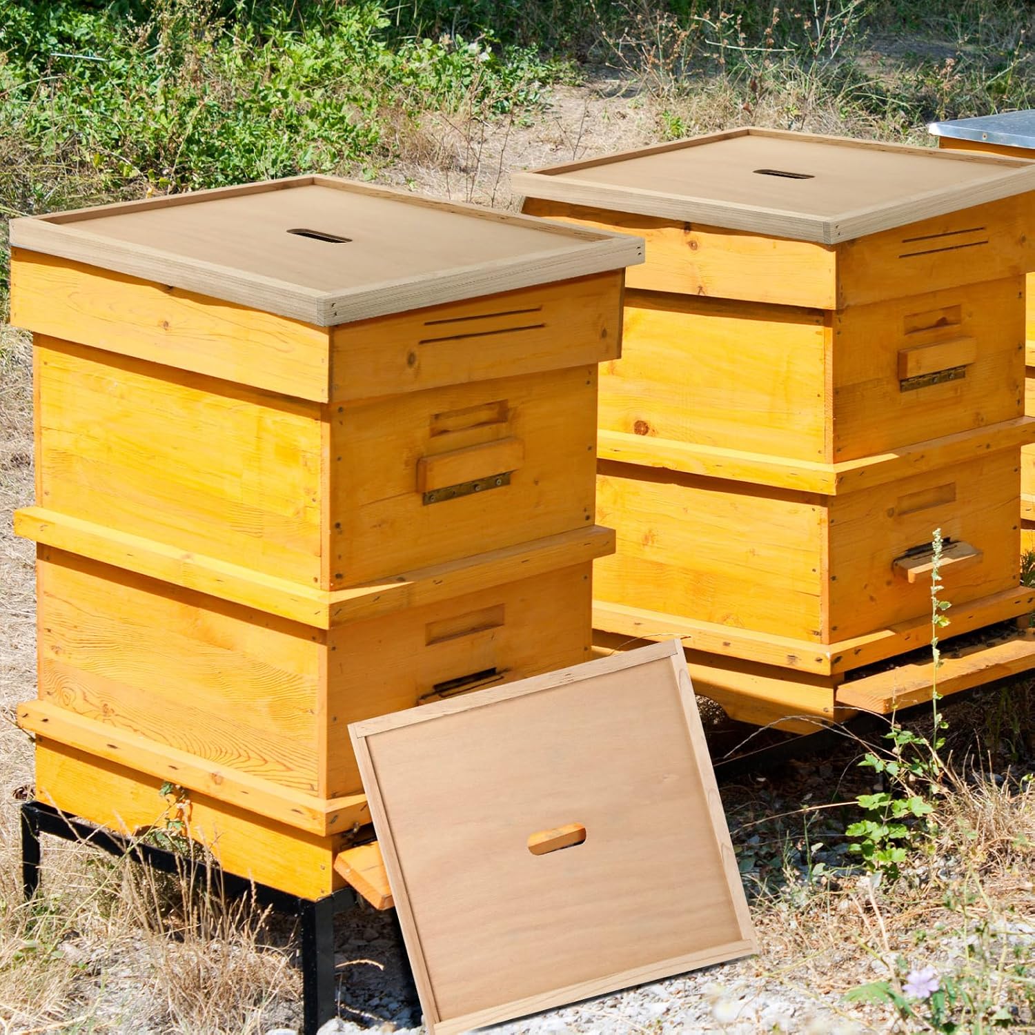 DoubleFill 3 Pack 10 Frame Bee Hive Inner Cover Langstroth Beehive Inner Cover with Feeding Hole Beehive Box Insulation Ventilation Inner Cover for Beekeeping Tool