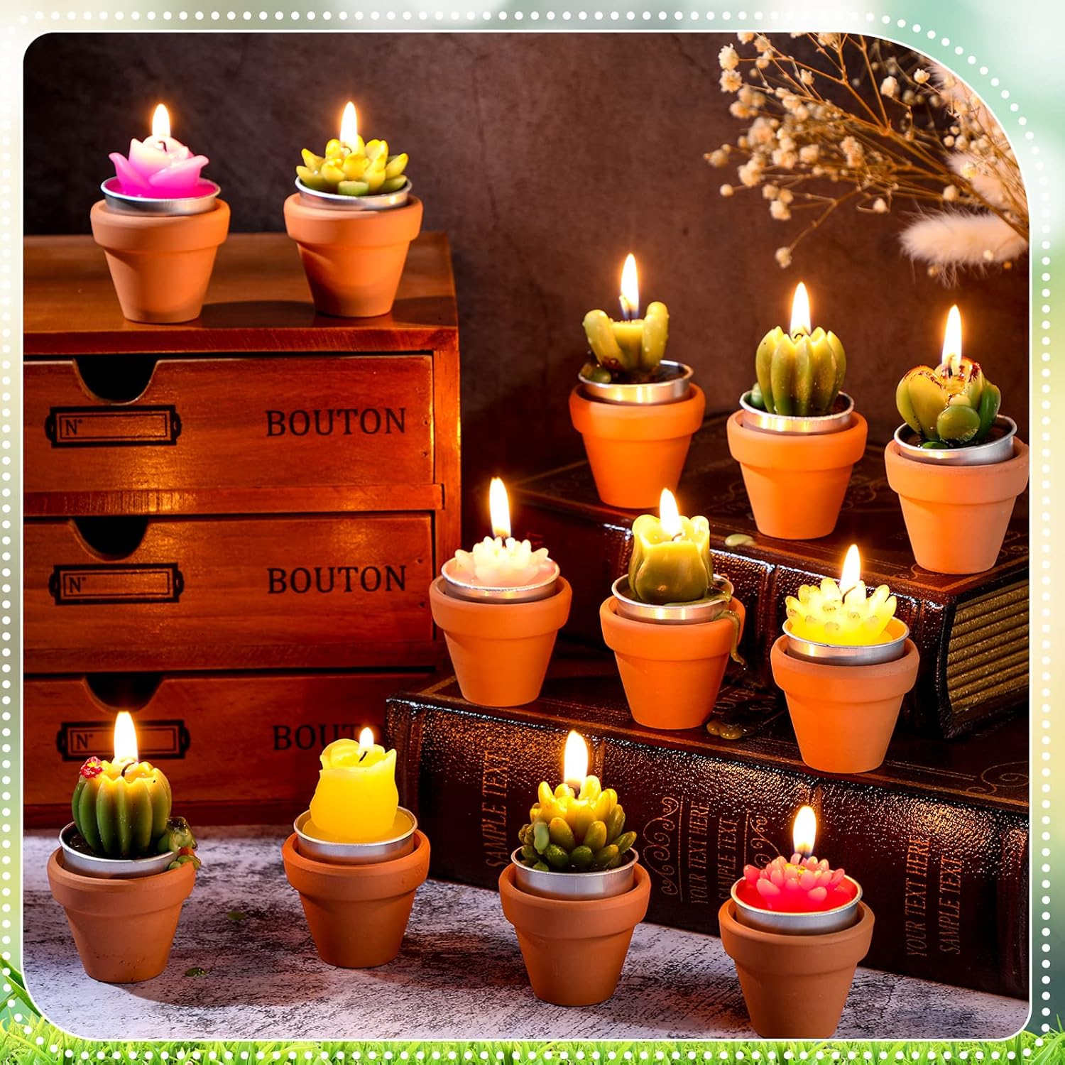 Lounsweer 84 Pcs Succulent Tealight Candles Bulk Novelty Decorative Cactus Candles Wedding Baby Shower Wedding Gifts with Mini Clay Holders for Birthday Party Home Mexican Party Favors (Novel)