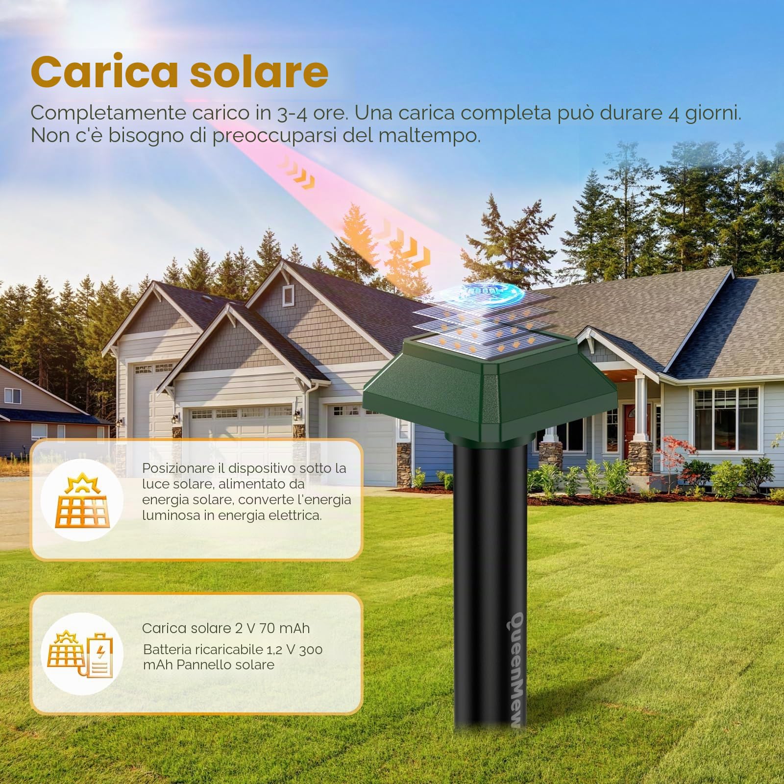 Dissuasori per Talpe Ultrasuoni 4 Pezzi, Scaccia Talpe Solare per il Giardino in Cortile, 700 M² Impermeabile Esterni Repellente per Gatti, Anti Ratto Coniglio Scoiattolo Procione Serpente