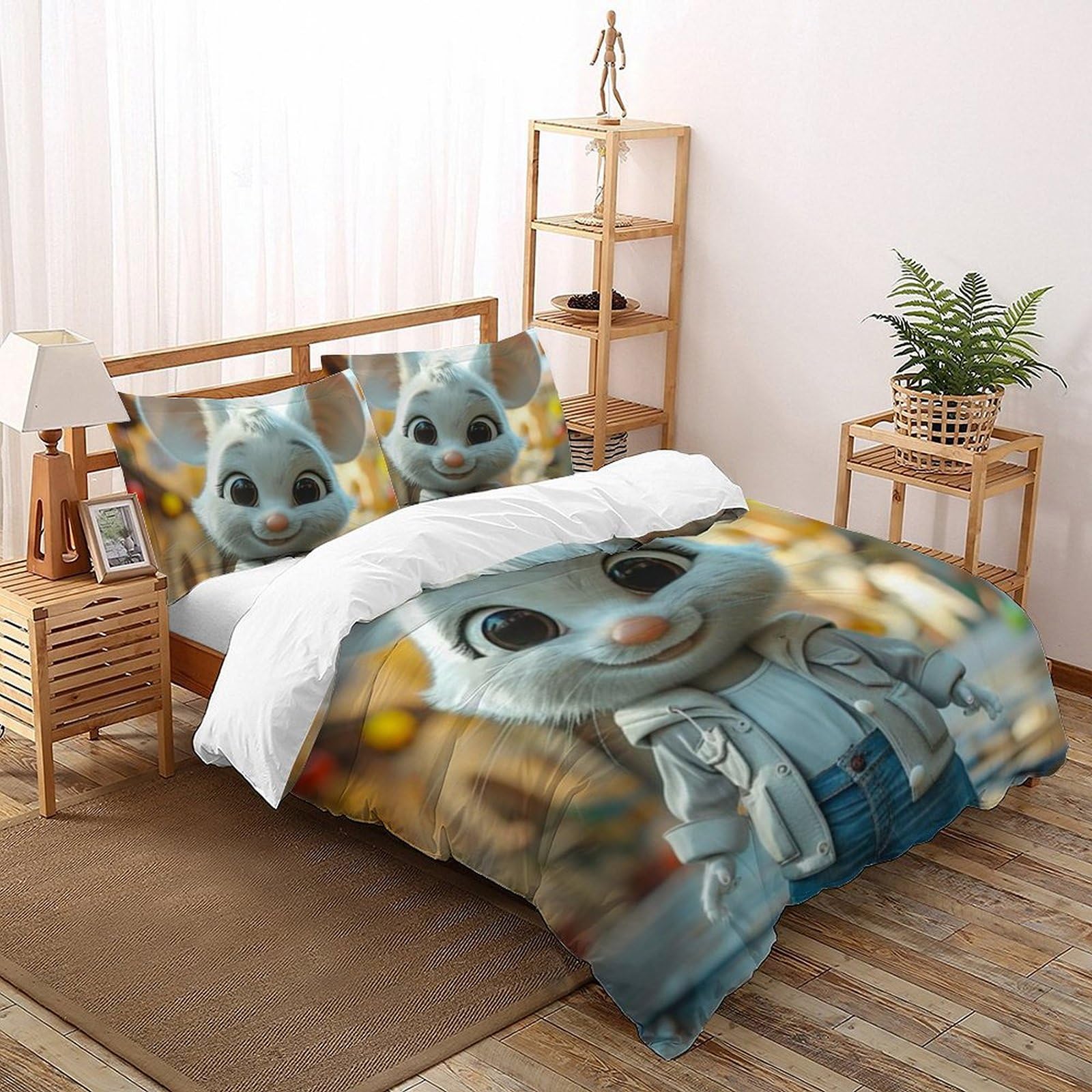 Housse de couette 200x200cm animaux imprimé 3D anti-plis pour grand lit