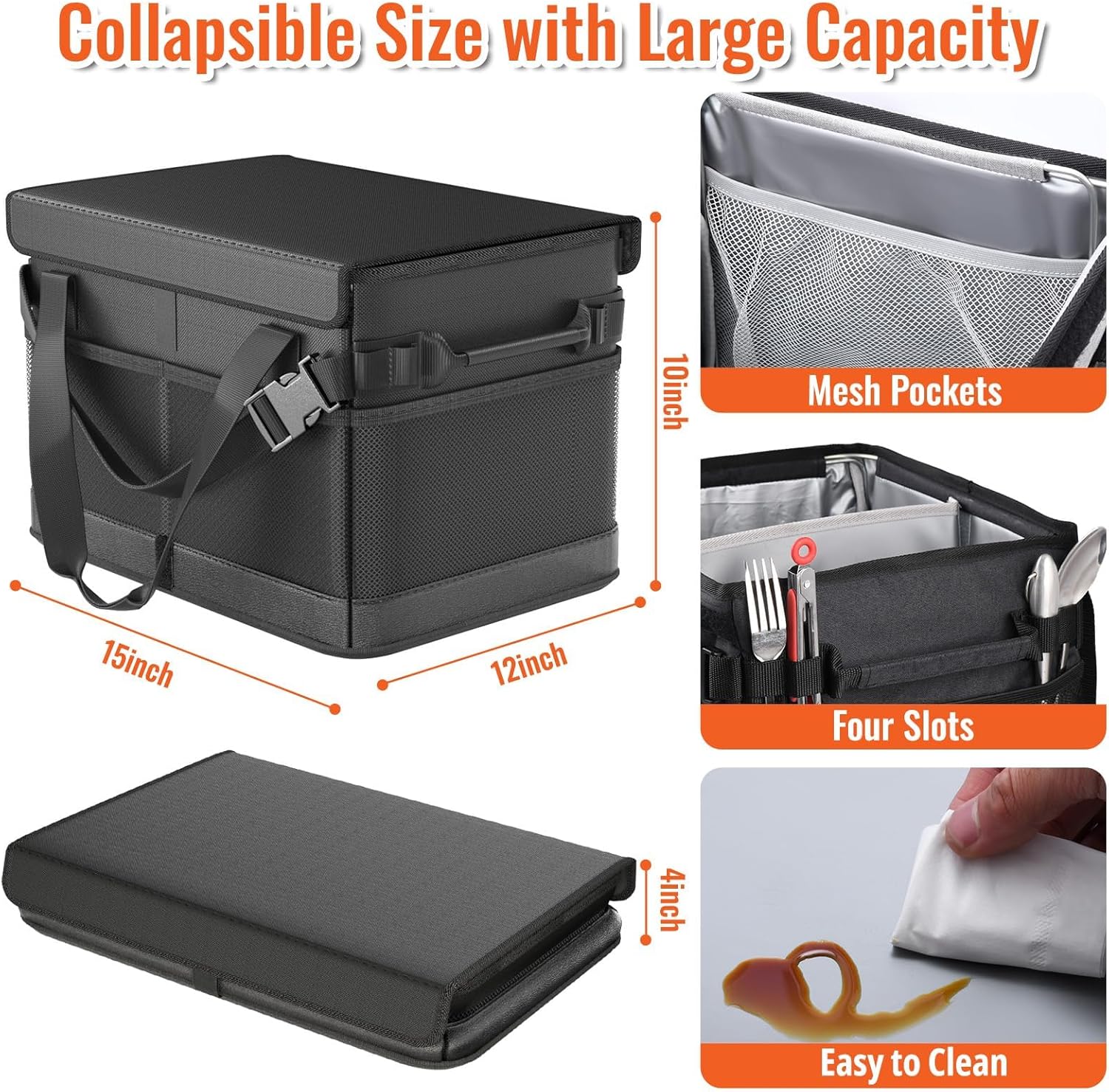 HULISEN Large Grill Caddy with Lid and Paper Towel Holder, BBQ Caddy for Outdoor Grill, Insulated Foldable Barbecue Picnic Caddy for Plates, Utensils, Camping Supplies, Travel or RV, Camper Must Haves