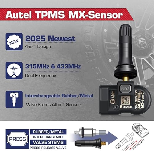 Miniatura 3 de Autel TPMS MX Sensor 315 433Mhz 2 en 1 Sensores de neumáticos, nivel OE, liberación de presión universal, 100% programable por TPMS Tool TS408S