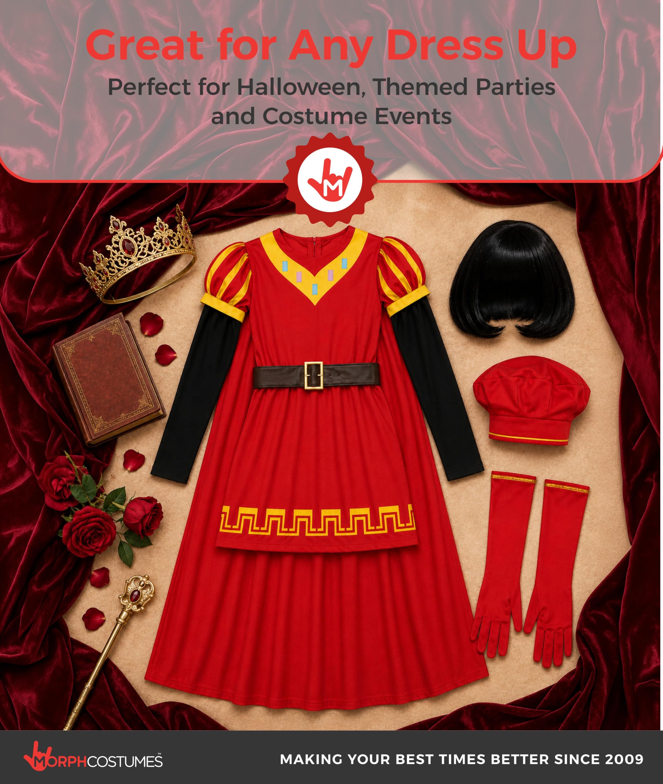 Morph Disfraz Noble Hombre, Disfraz de Fantasia Halloween Hombre | Túnica con Capa, Cinturón, Guantes, Peluca & Sombrero, Look Noble, Perfecto para Halloween, Ideal para Disfrazarse