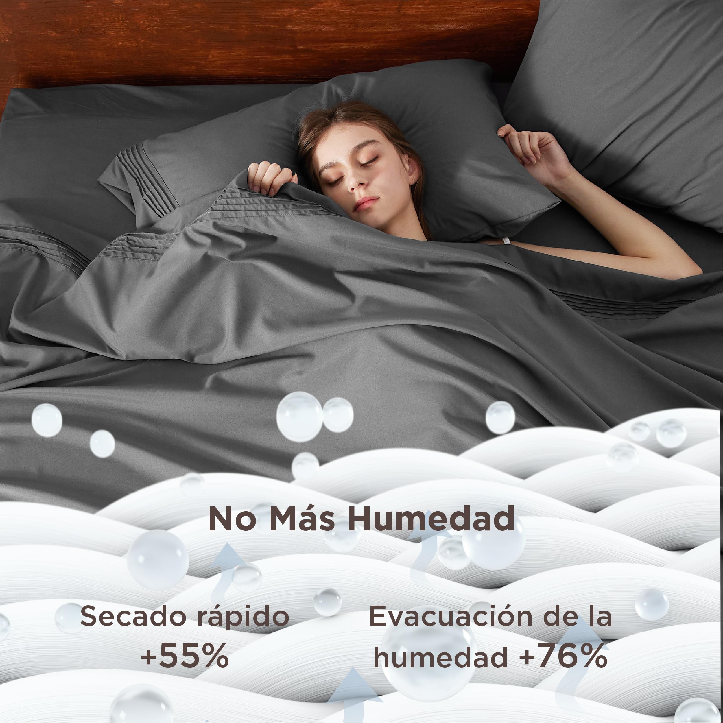 BEDSURE 4-teiliges Bettwäsche-Set Atmungsaktiv, Spannbettlaken, Bettlaken, 2 Kissenbezüge, 180x200 cm + 50x75 cm, Anthrazit-grau