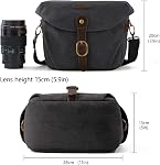 Camera Bag, BAGSMART SLR DSLR Canvas Camera Case, Vintage Padded Camera Shoulder Bag with Rain Cover for Women, Men, Black