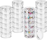 Vista 1 de Fengek 6 Sets 6 Layer Stackable Plastic Containers, 10G/10ML Clear Cosmetic Storage Box Round Organizer Jars for Beads, Buttons, Small Jewelry