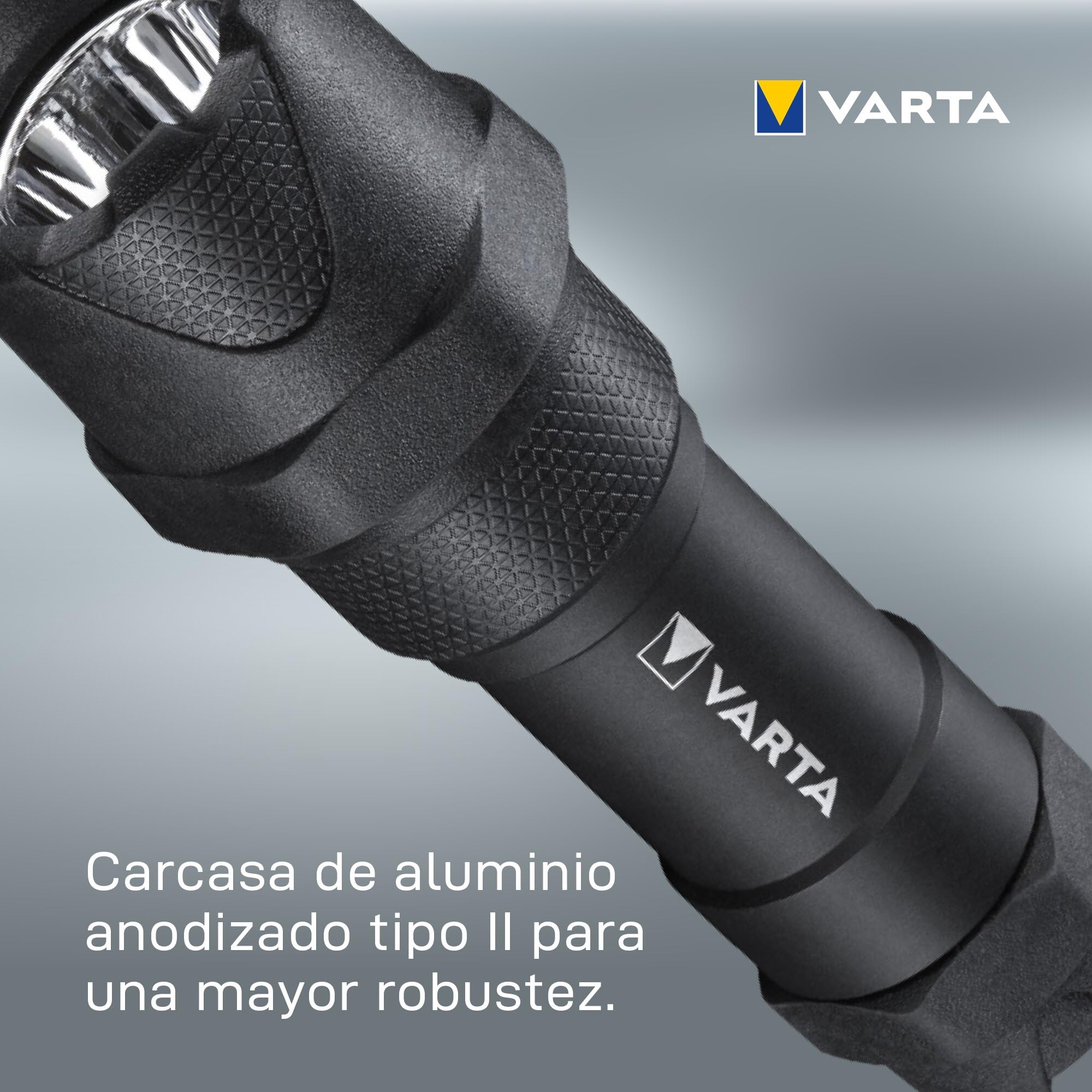 VARTA Indestructible F10 Pro 3,5 Vatios LED Linterna/Linterna de trabajo, incluye 3 pilas AAA de larga duración, resistente al agua y al polvo, absorbe impactos, carcasa de aluminio anodizado, negro