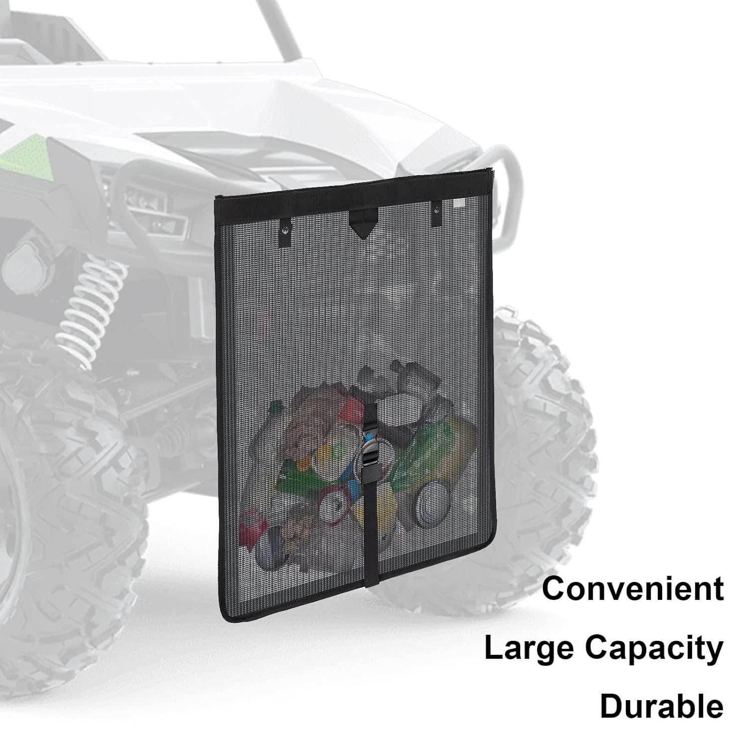 Upgraded UTV Mesh Trash Bag with Triple Hooks, Foldable Design, Adjustable Fit – Compatible with Polaris RZR, Can-Am, CFMOTO, Teryx, Mule, Arctic Cat, Pioneer, Golf Cart, Boat
