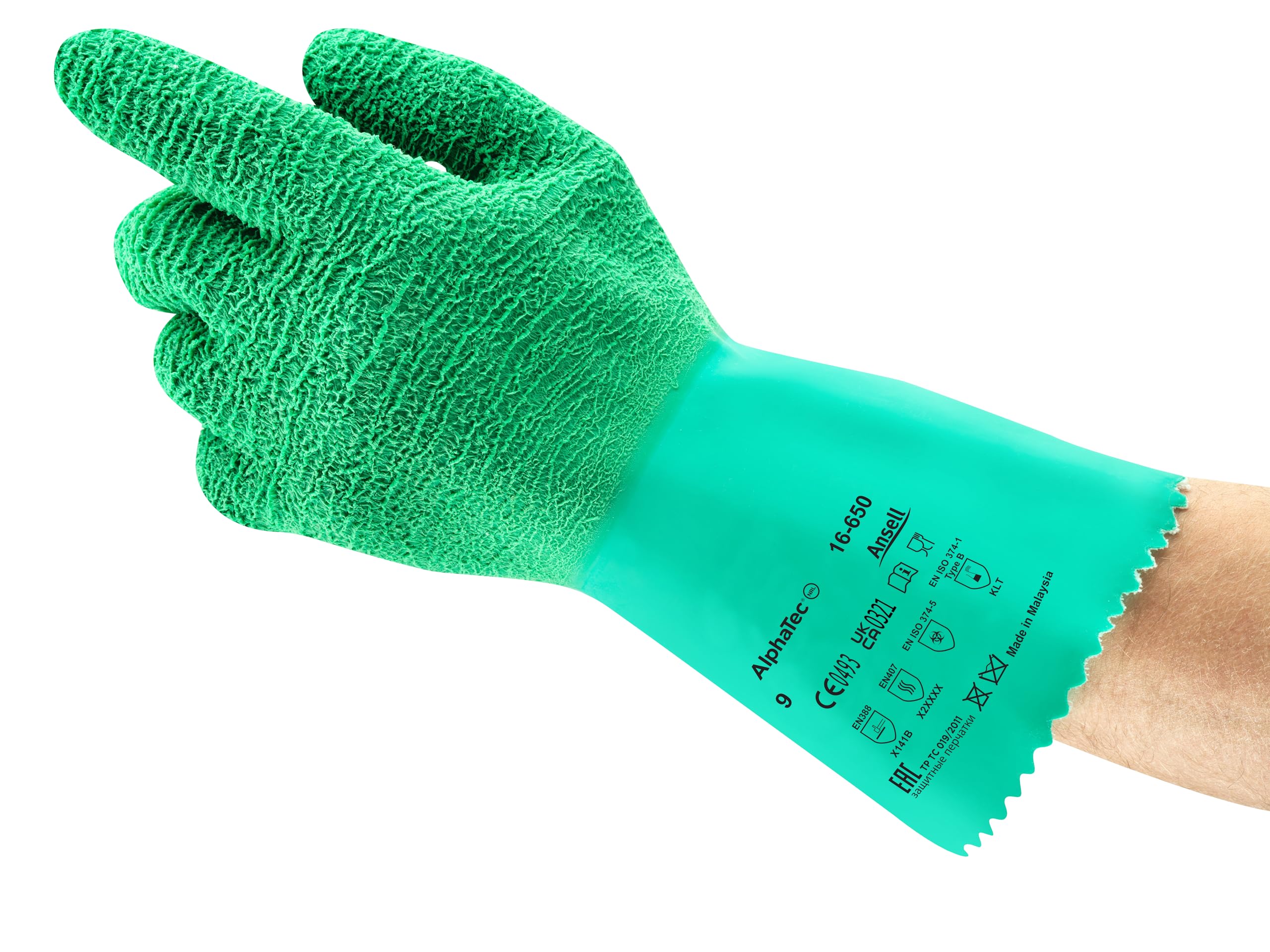 Ansell AlphaTec 16-650 Guantes de Trabajo Multiusos, Protección Mecánica, Verde, Talla M (12 Pares)