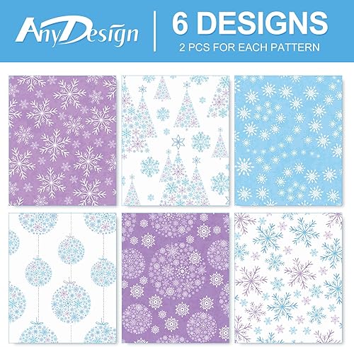 Miniatura 3 de AnyDesign - 12 hojas de papel de regalo de Navidad de invierno, papel de regalo de copo de nieve azul morado para manualidades, embalaje de regalo,