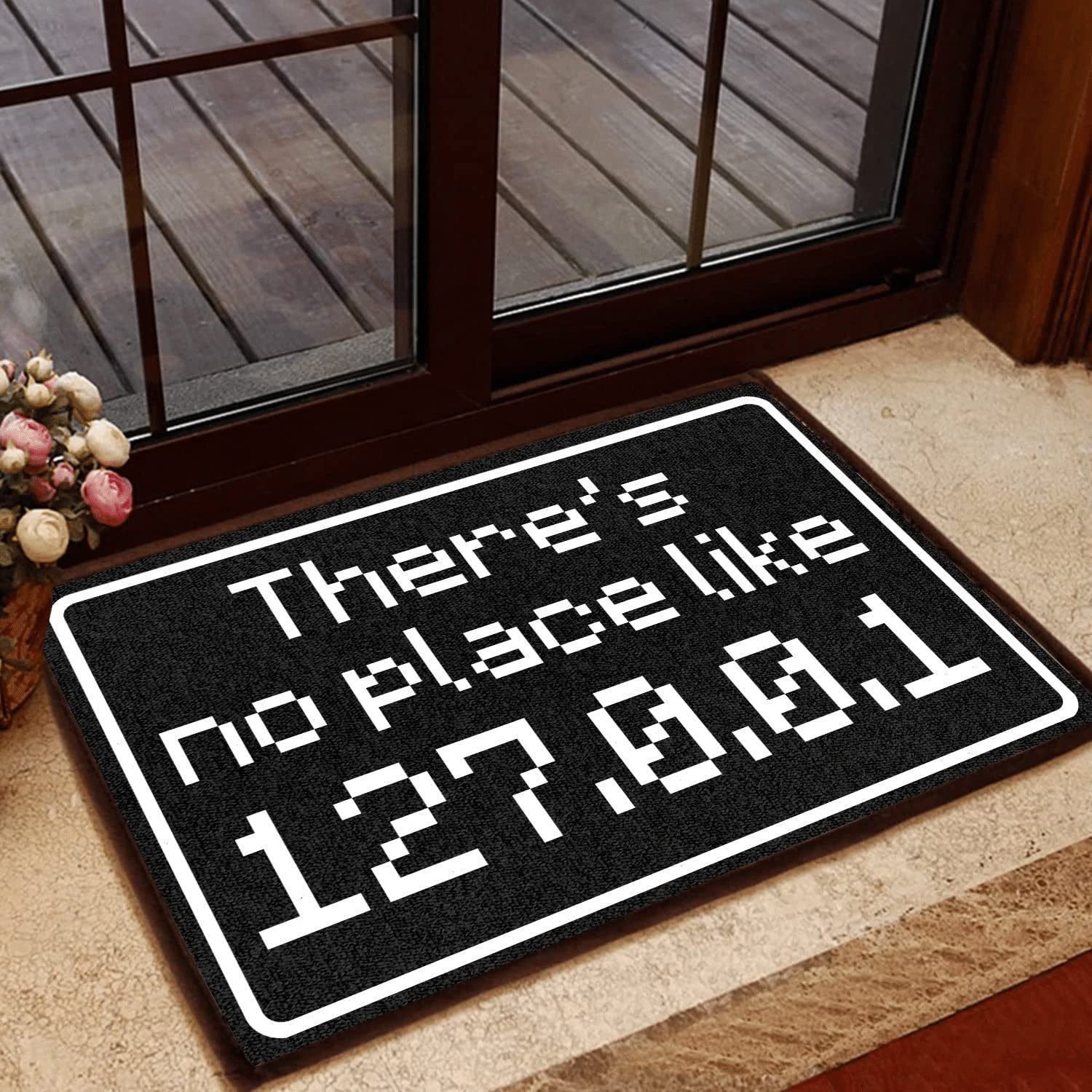 PuseTaer Door Mat There's No Place Like 127.0.0.1 Welcome Non-Slip Mats Funny Doormat Decor for Bathroom Kitchen Front Porch Rugs Home Decor Entrance