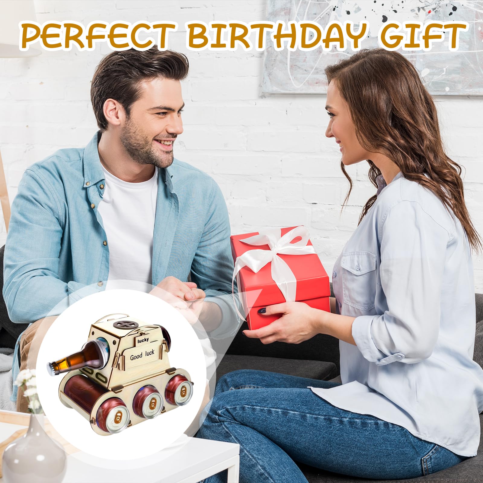 Divertido portacerveza de madera en diseño de tanque, regalos originales para hombres, 30, 40, 50 para amantes de la cerveza, ideal para Oktoberfest único portacerveza de regalo
