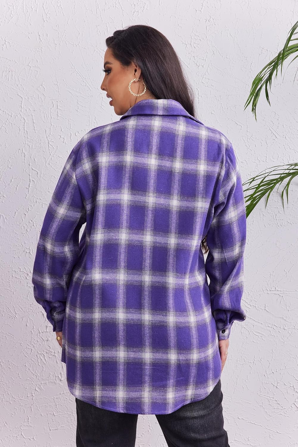 Zeagoo Womens Plus Size Flannel Shirts Plaid Shirts Long Sleeves Casual Button Down Collared Shacket Tops - Image 4