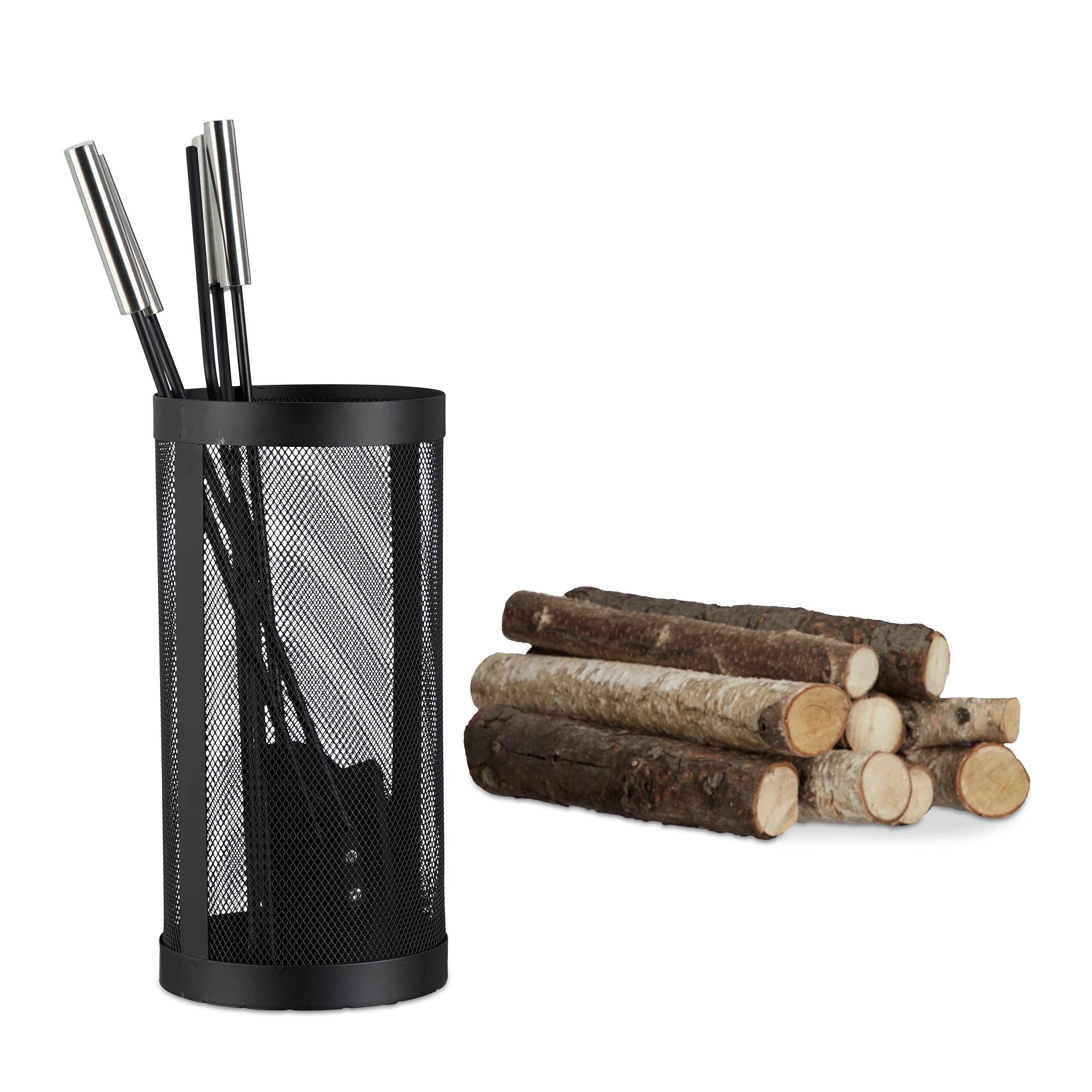 Relaxdays Ensemble serviteur de cheminée 4 pièces accessoire pelle balai tisonnier, noir