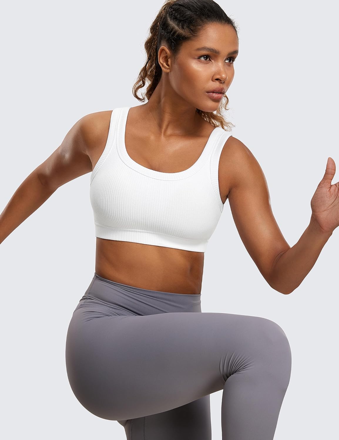 CRZ YOGA Ribbed Sports Bras for Women - U Back Wireless Medium Impact Padded Yoga Workout Cami - Image 3