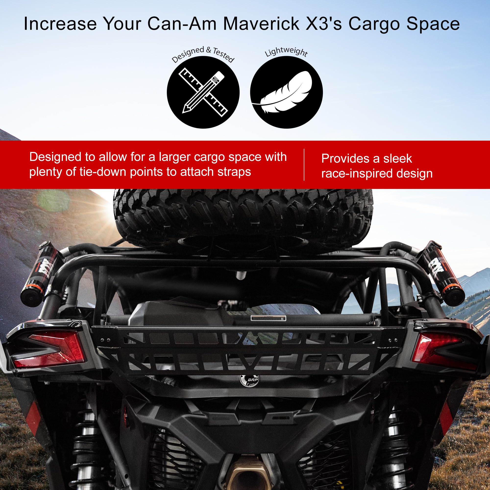 Tusk Cargo Barricade Black Powder Coated Cargo Bed Extender Compatible with Can-Am Maverick X3 DS Turbo 64 Inch 2021-2025/X3 X RS Turbo RR Smart-Shox 72 Inch 2021-2024