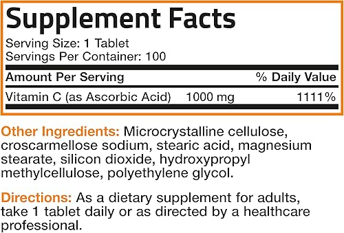 Miniatura 9 de Vitamina C Bronson Vitamins, pastillas de 0,035 oz premium sin OMG, ácido ascórbico, 1