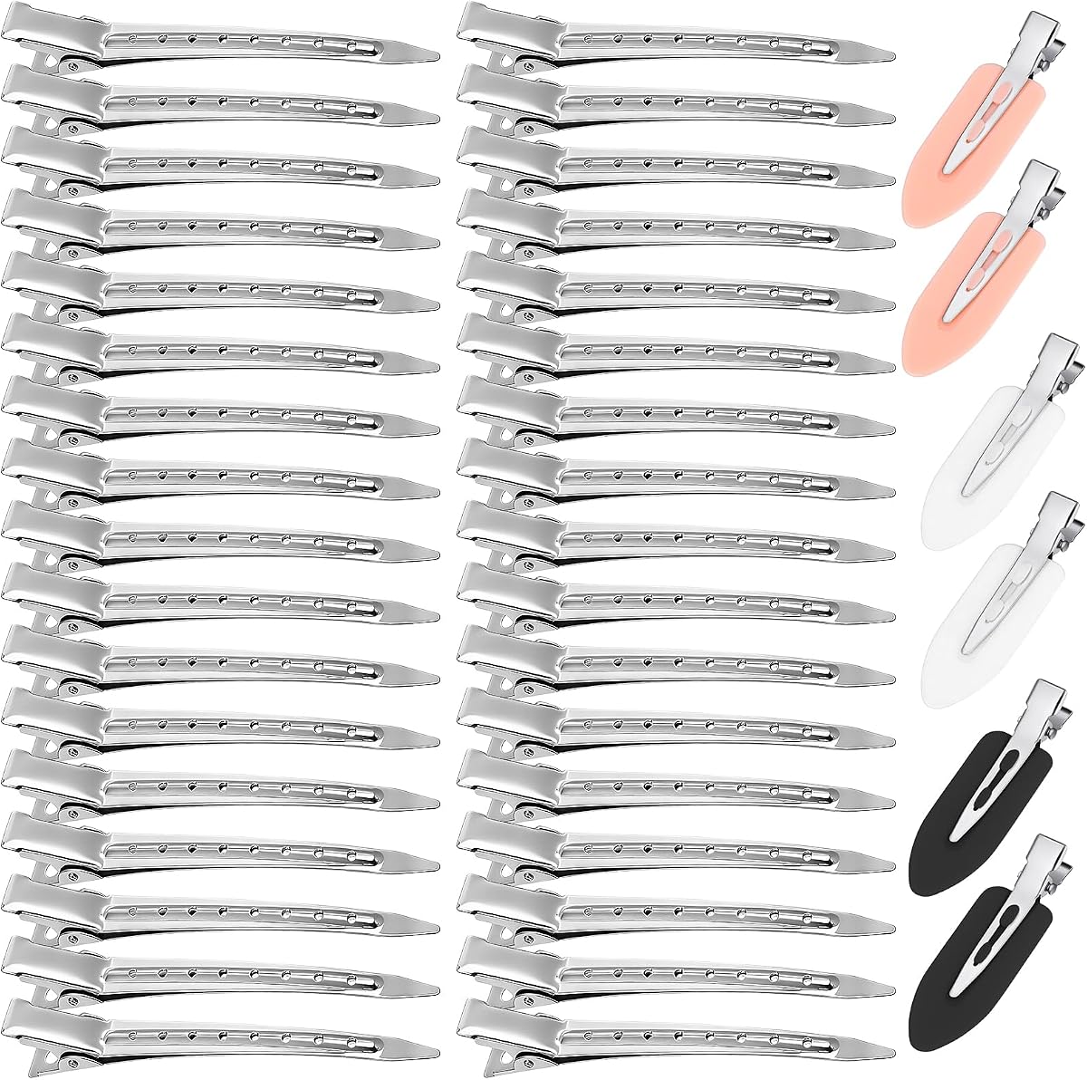 40 pinzas para el cabello para mujer, pinzas para el cabello de metal de cocodrilo, pinzas para el cabello con rulos, 34 pinzas para el cabello con sección de pico de pato de 3,5 pulgadas y 6 pinzas sin arrugas de 2,3 pulgadas