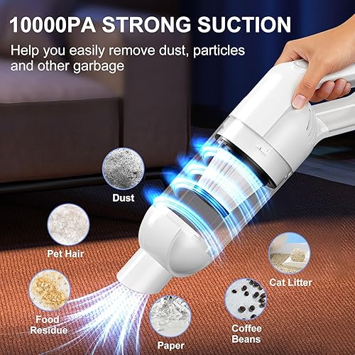 Miniatura 4 de Aspiradora de mano inalámbrica 2 en 1, potente succión de 10000 PA, portátil y ligera, con luz LED, múltiples accesorios, recargable por USB, para