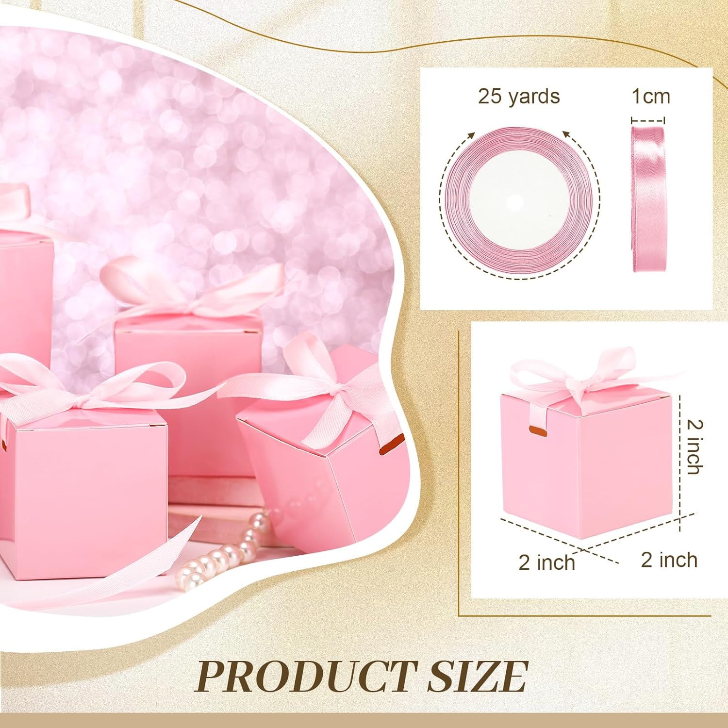 48 Pcs Wedding Gift Boxes with Ribbon Small Party Favor Boxes with Lids Mini Treat Candy Container for Easter Party Birthday and More(Pink,2 Inch) - Image 2