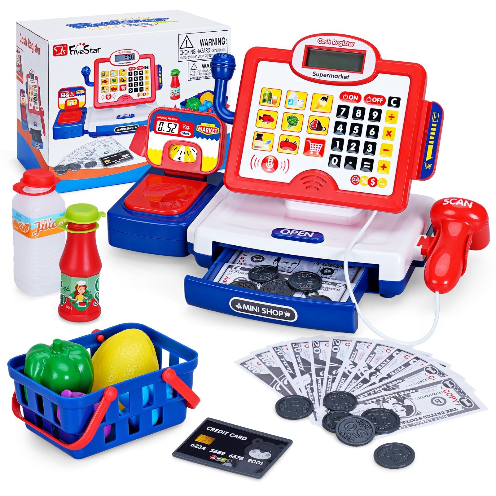 Amazon.com: FS Toy Cash Register for Kids with Scanner, Play Money
