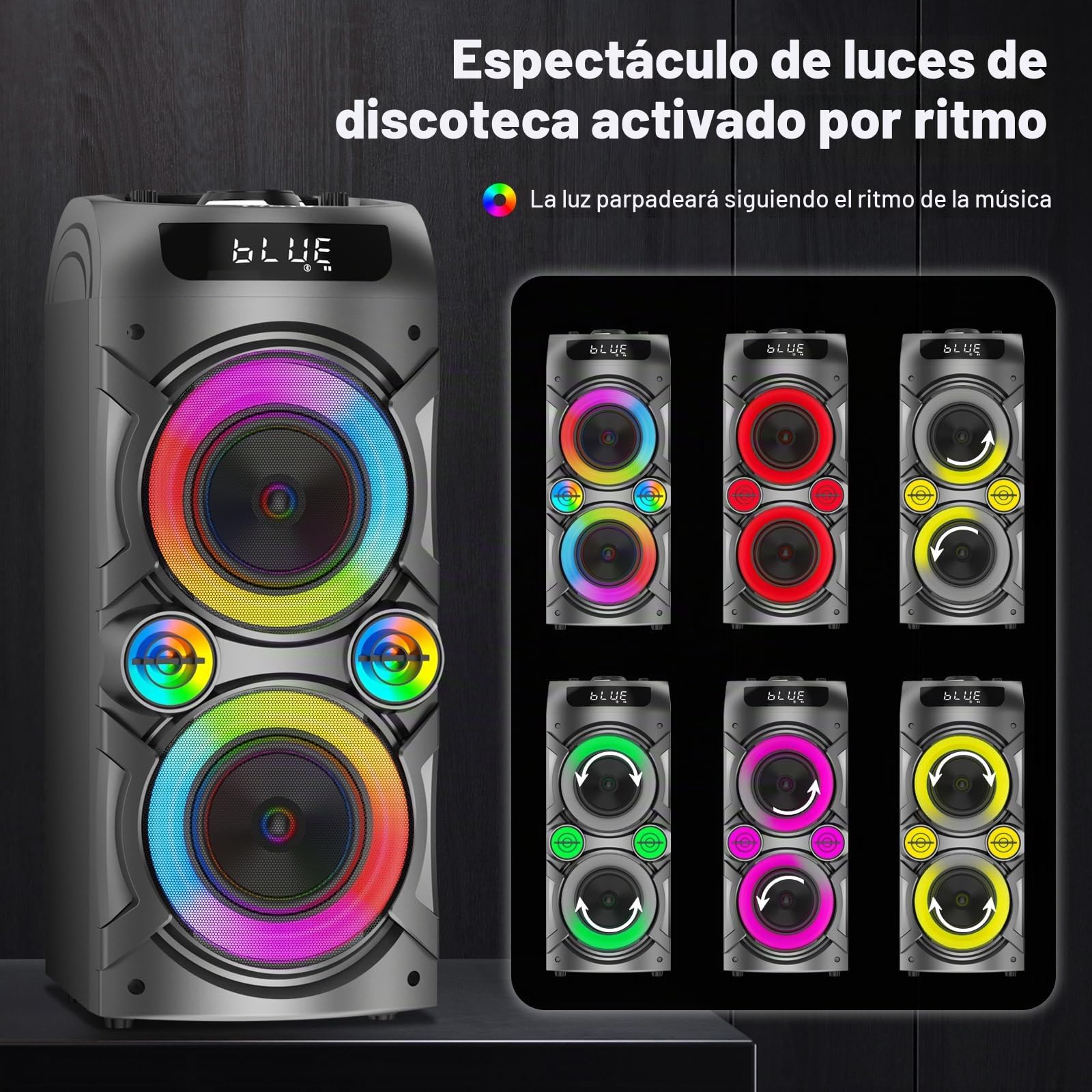 Altavoz Bluetooth portátil de 100 W Altavoz inalámbrico de alta potencia TWS Emparejamiento estéreo fuerte Graves profundos Gran altavoz de fiesta con subwoofer Luz de campo LED (Negro)