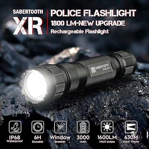 Miniatura 2 de SABERTOOTH Linternas tácticas de policía de 1800 lúmenes altos con funda para cinturón de servicio, linternas LED para emergencias de