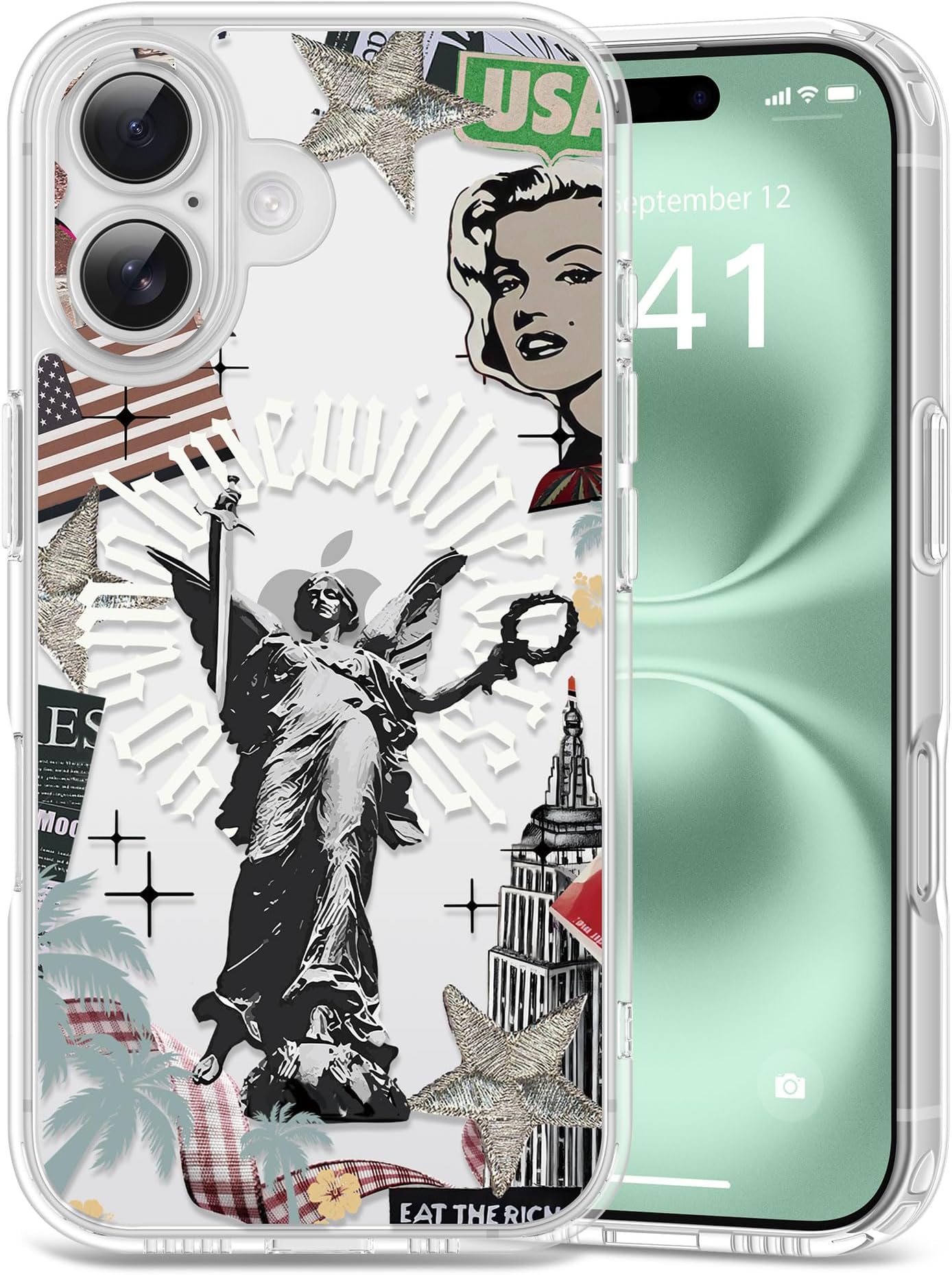 for iPhone 16 Plus Case, [Full Camera Protection] [Not Yellowing] [Military-Grade Drop Protection] Cute Clear Slim Shockproof Protective Phone Cover for Women Girls 6.7", Liberty Land/Grey