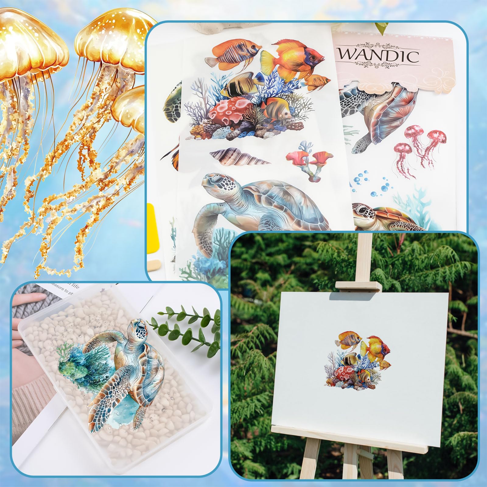 WANDIC 3Pcs Marine Animal Theme Rub On Transfer Sticker,Turtles Sticker Tropical Fish Decal for Present Packaging DIY Scrapbooking Albums Furniture,15 * 30cm - Image 4