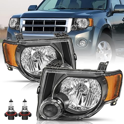 TUSDAR Juego de faros delanteros de repuesto para Ford Escape SUV 2008-2012, lado del pasajero y del conductor, reflector ámbar con lente ahumada