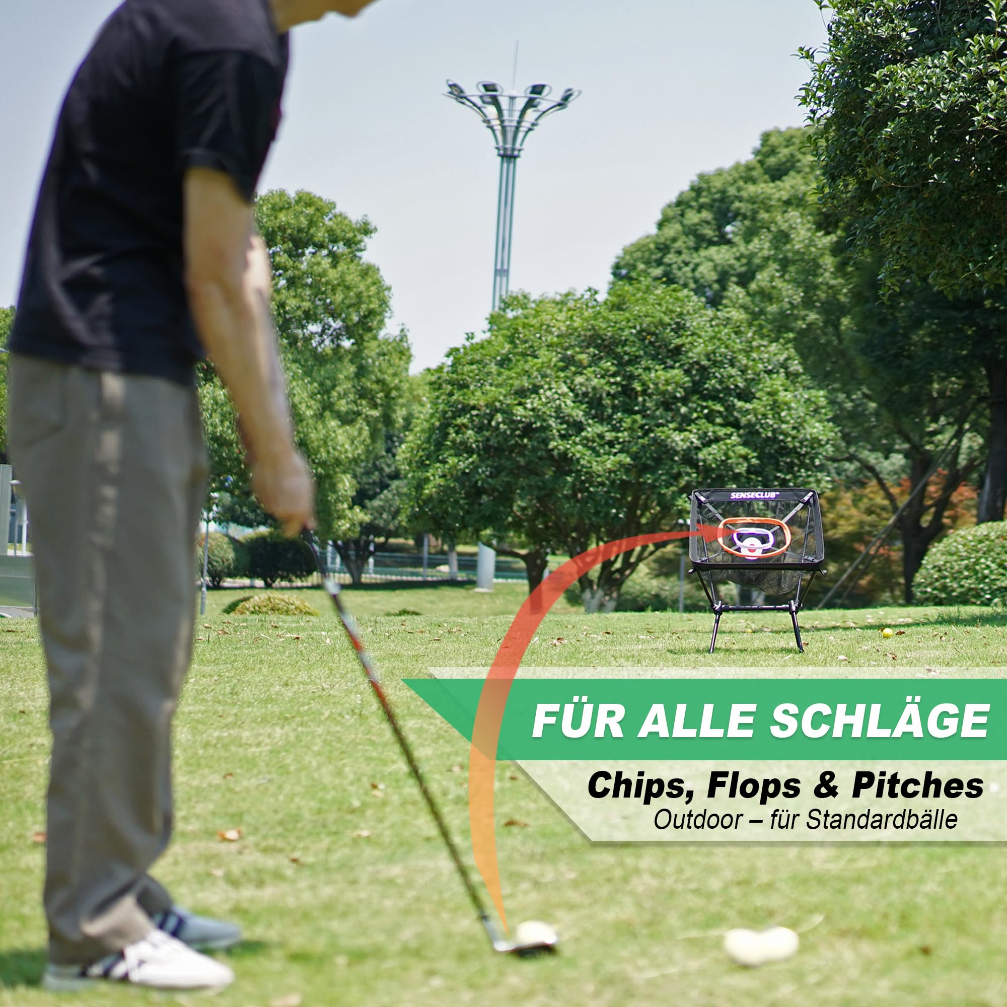 SENSECLUB Chipping-Netz und -Matte für drinnen, Golf-Übungsziel mit Tee und Bällen, Geschenkidee für Golfer im Garten