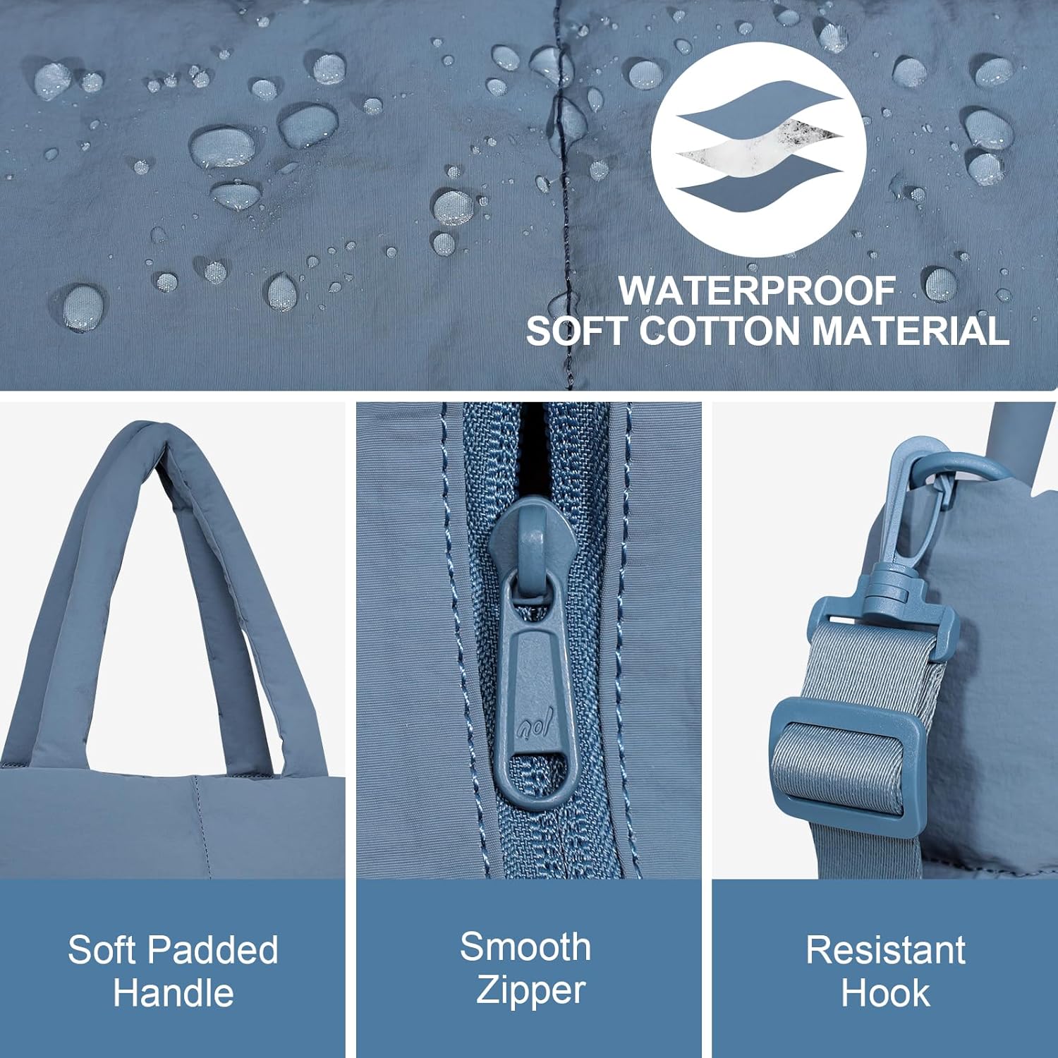 NOL Large Puffy Quilted Tote Bag for Women, Lightweight with Removable Strap & Zippered Compartments for Travel & Work - Image 5