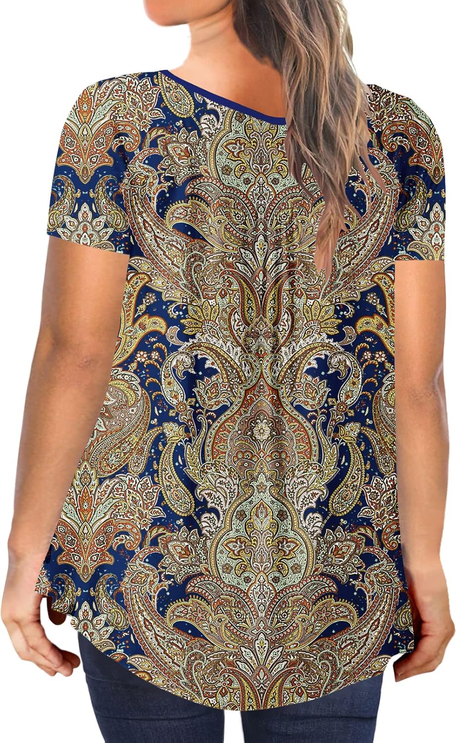 BeadChica Women's Plus Size Tunic Tops Casual Flowy Tshirts Ruched Botton Up Short Sleeve Blouses-Printing-2XL - Image 3