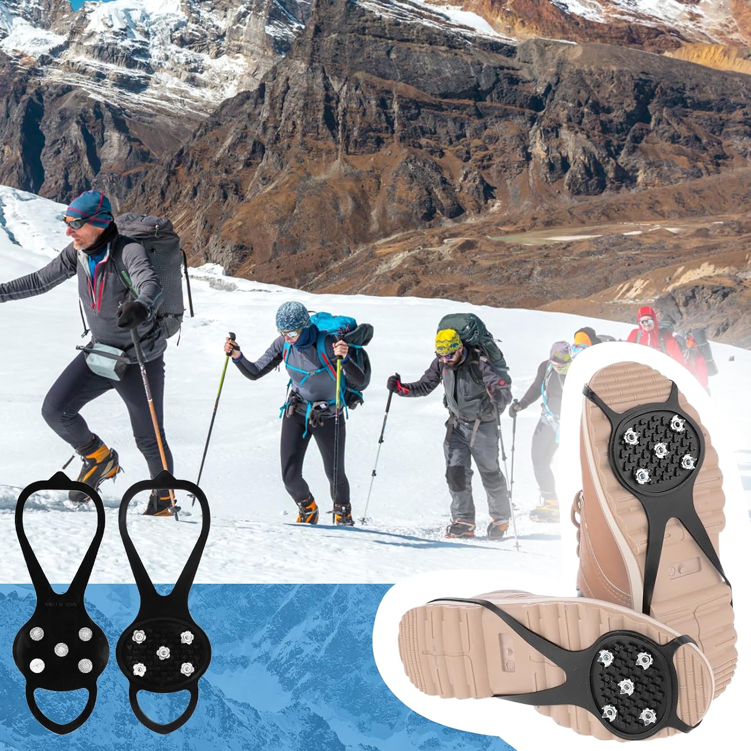 2 Pairs Snow Spikes for Shoes, Ice Cleats for Shoes and Boots, 5 Tooth Steel Nails Shoe Spikes for Snow and Ice, Universal Non-Slip ice Shoes Grippers, for Winter Hiking Climbing Ice Fishing