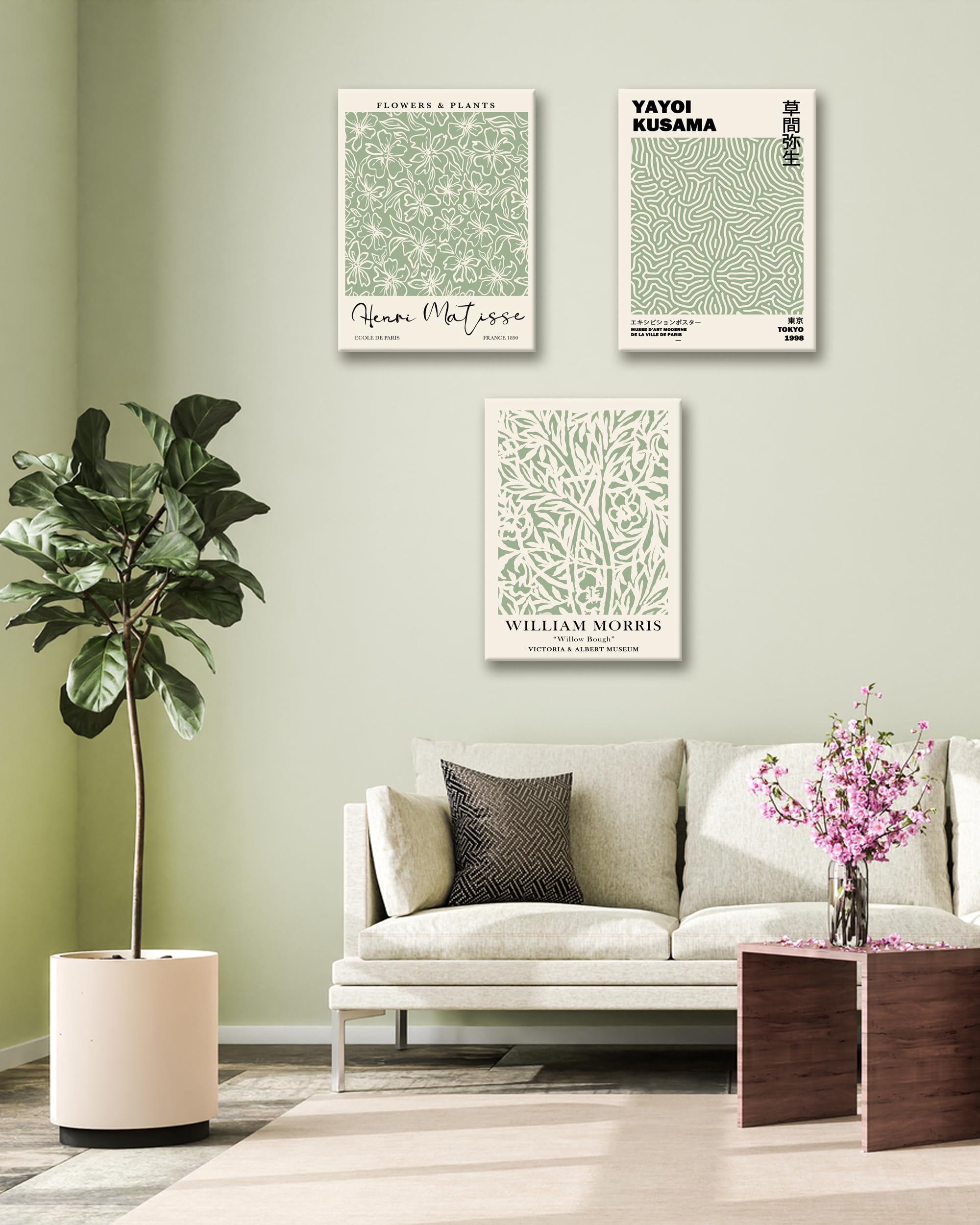 HesenDot Matisse Sage Green Framed Wall Art,William Morris Canvas Wall Decor 30x40CM Plants Botanical Poster Prints,Minimalist Classic Home Decor for Living Room Bedroom Bathroom Office,Set of 3 - Image 3