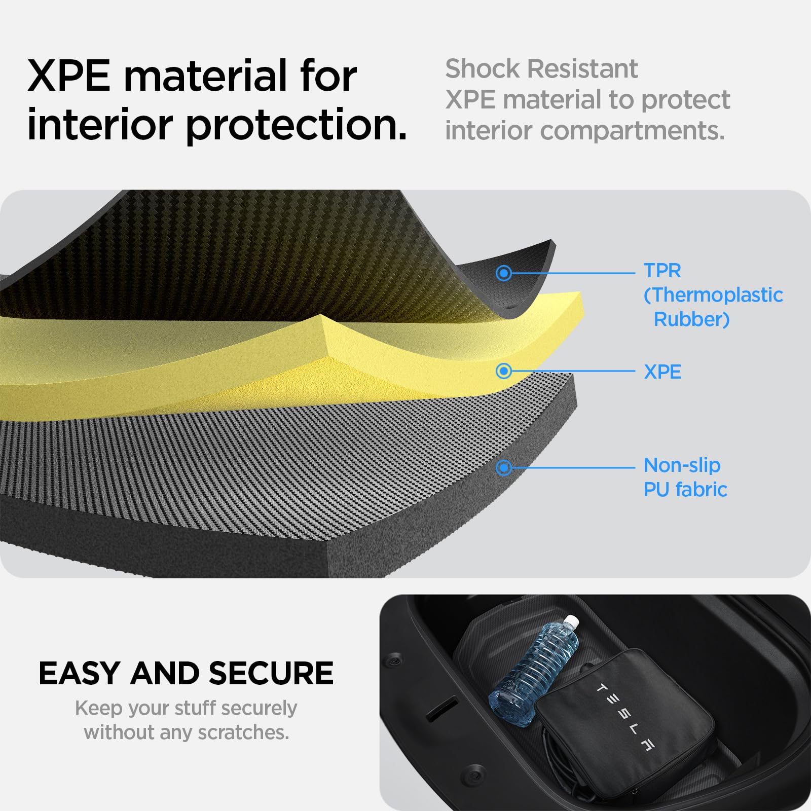 Spigen Tesla Model Y (~2024) Vordere Kofferraummatte, Stoßfestes XPE-Material zum Schutz der Innenfächer, wasserdichte Oberfläche Kofferraumwanne für Tesla Model Y Zubehör - Carbon Edition
