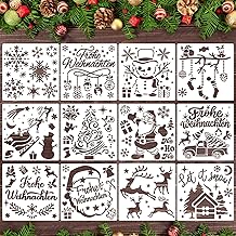 12 Christmas Stencils Merry Christmas German Drawing Stencils Small Painting Stencils Reusable Snow Spray Window Stencil Christmas Stencils Wall Floors DIY Cards Scrapbooking