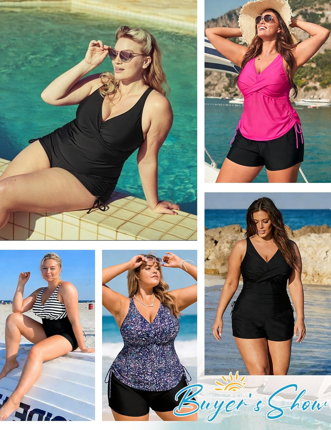 UMIPUBO Plus Size Tankini Swimsuits for Women Ruched Drawstring Two Piece Bathing Suit Criss Cross Tankini Top with Shorts