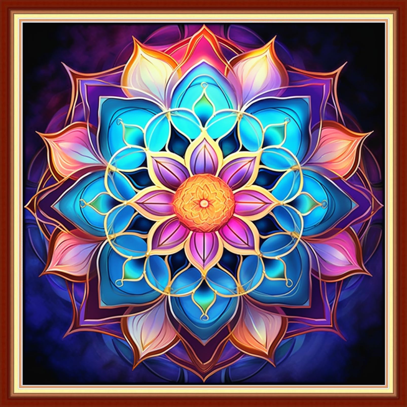 Foxdiviy Stamped Cross Stitch Kits Full Range of Embroidery Needlework Starter Kits for Beginners Adults 11CT Embroidery Patterns Art Crafts DIY Needlepoint Kits-Colorful Mandala 18x18 inch