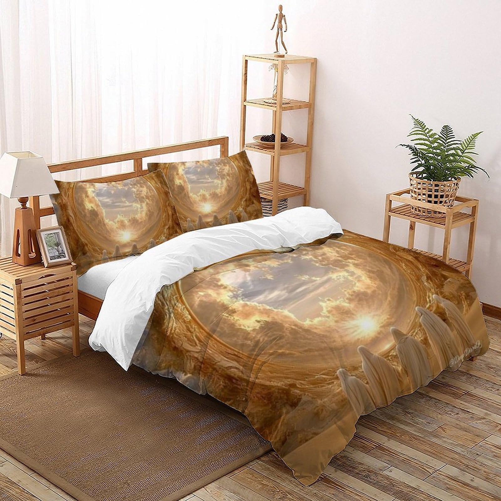 Housse de couette King blanche microfibre et taies d'oreiller motif 3D lit fille