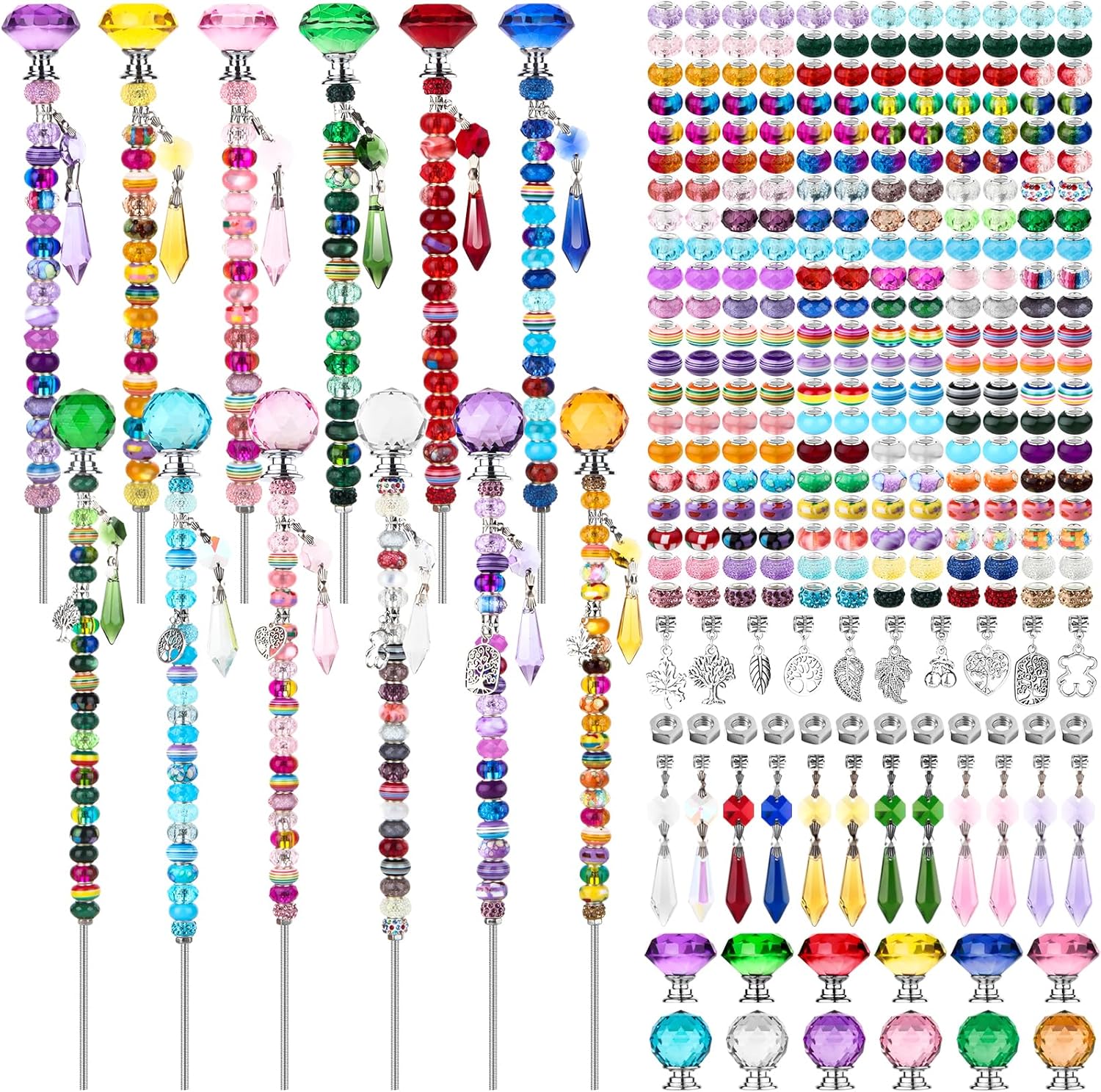 UFU 310Pcs DIY Fairy Wand Beaded Garden Stakes Kit, Fairy Wands Kit with Sparkling Crystal Pendants, Suitable for Different Holidays Garden Stakes Decorative Outdoor Beadable Items(10&12IN)