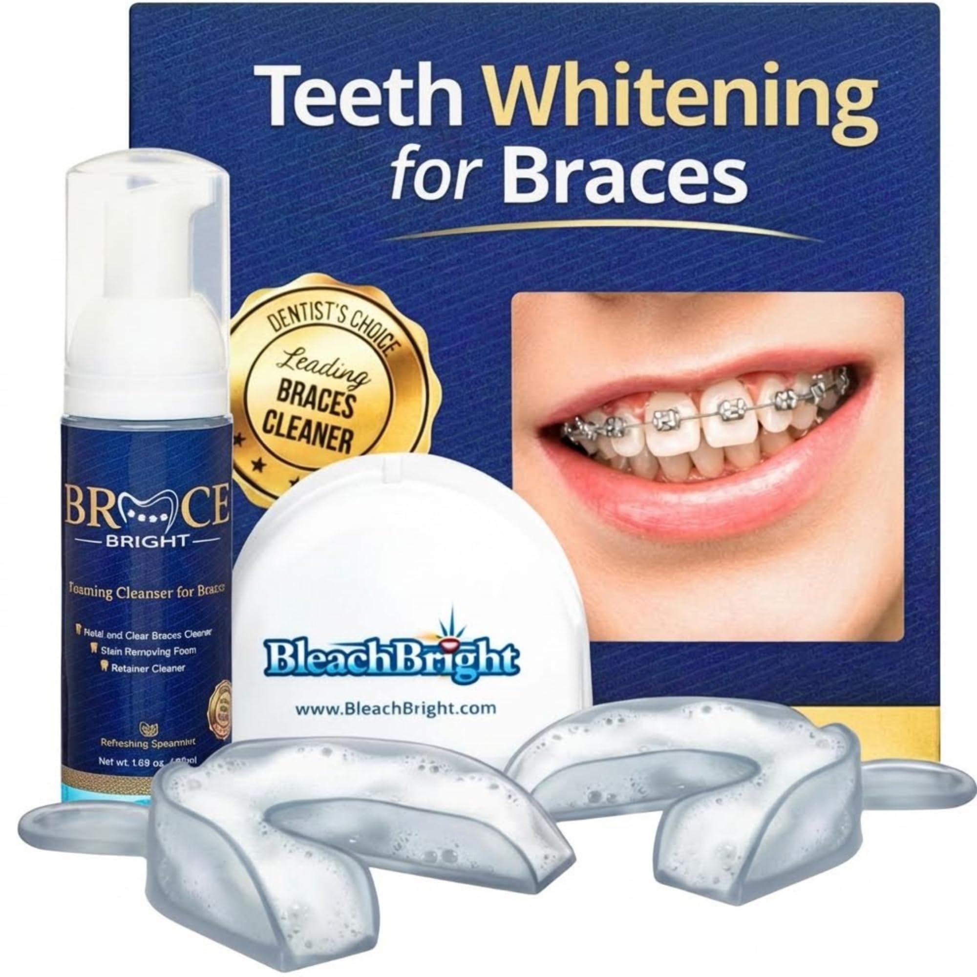 Teeth Whitening for Braces, Braces Cleaner Foam, Brace Teeth Whitening kit for Under Metal, Ceramic, Brackets & Wires. Cleaning Kit, Use w/Toothbrush or Trays No Sensitivity. Minty, Teens, Adults