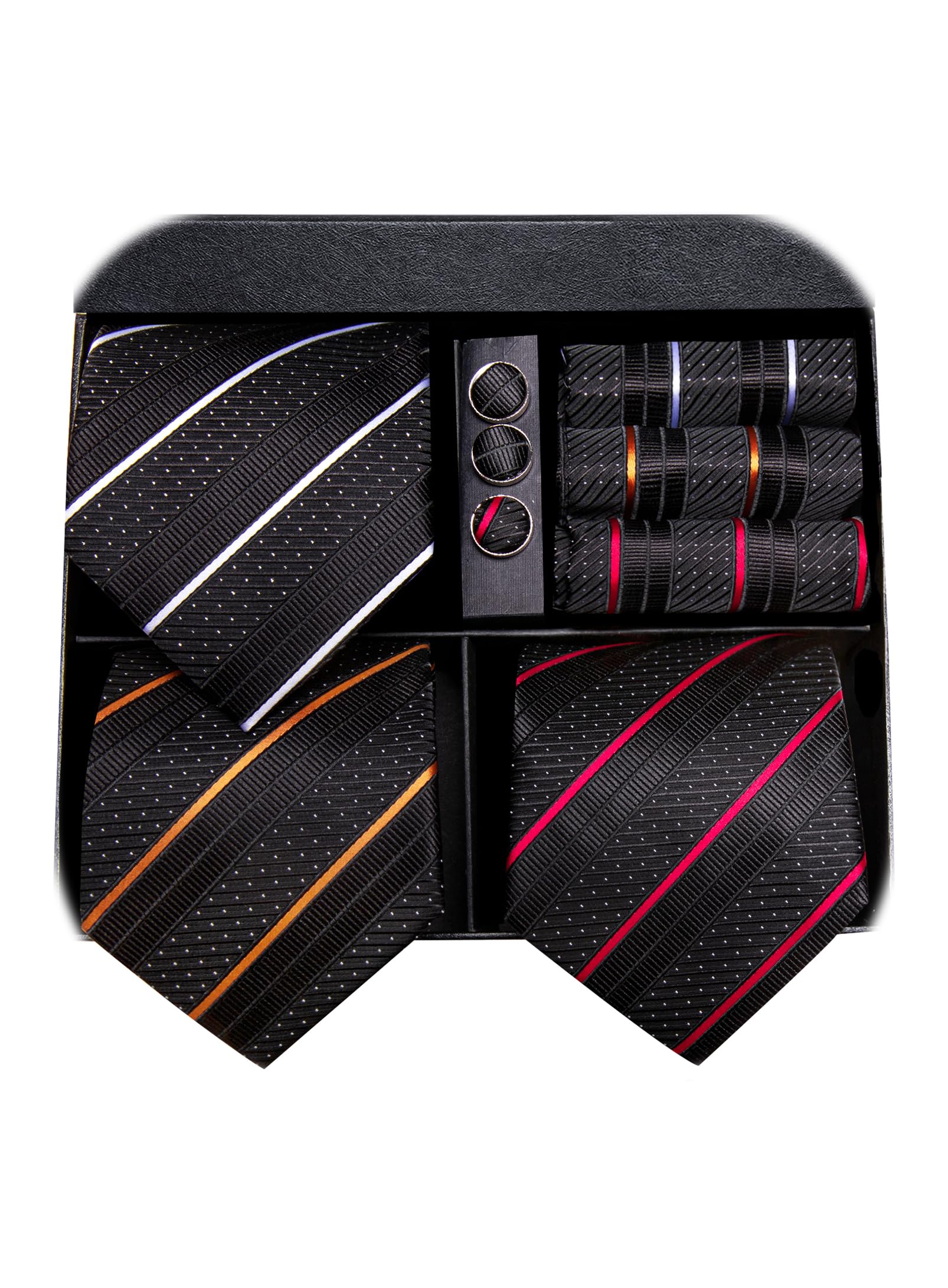 Hi-Tie 3PCS 5PCS Gift Box Mens Tie Set Solid Striped Paisley Necktie Pocket Square Cufflinks for Business Wedding Party